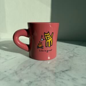 Life is Good Pink Coffee Mug Dog Campfire Quote Ceramic 12oz
